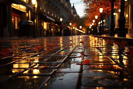 雨在雨中湿润下过雨的街道背景