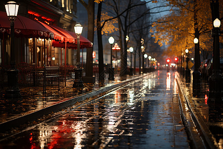 下雨城市的街道图片
