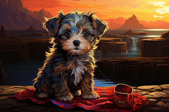 可爱的油画动物小狗图片