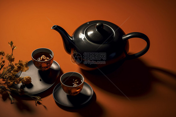 简约的黑色茶具图片