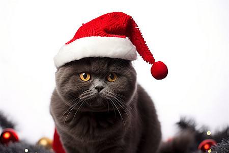 戴圣诞帽的宠物猫图片