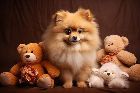 可爱的小狗和小熊背景图片