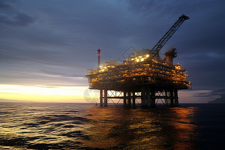 海洋中的石油钻机平台图片