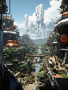 未来派都市的建筑景观背景图片