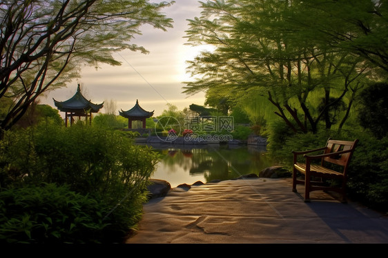 幽静的中式花园景观图片
