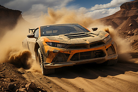 沙漠之路上速度飘扬的赛车图片