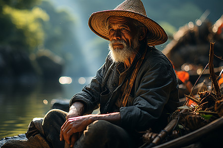 户外年长的渔夫图片