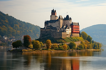 莱茵河上的小岛城堡图片