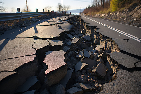 破裂塌陷的道路地面图片