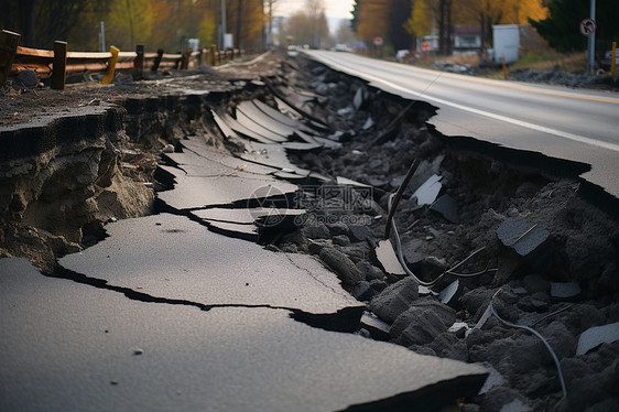 破坏与危险的道路塌陷图片