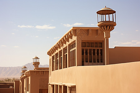 历史悠久的沙漠建筑群背景图片