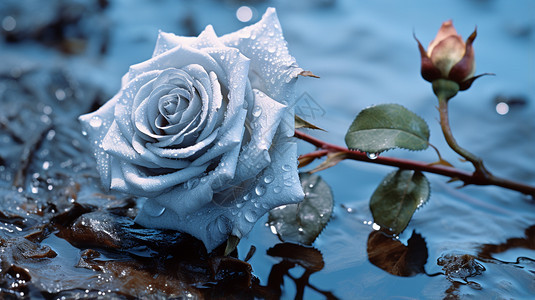 水面上优雅的玫瑰背景图片