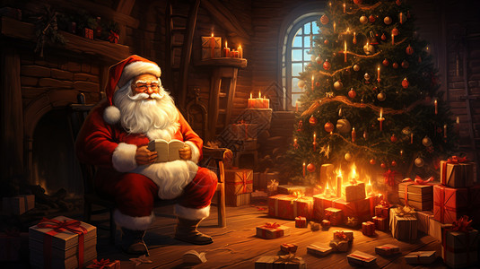 节日的圣诞树和礼物背景图片