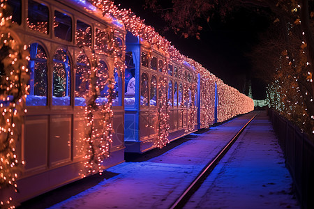 圣诞之夜的火车彩灯图片