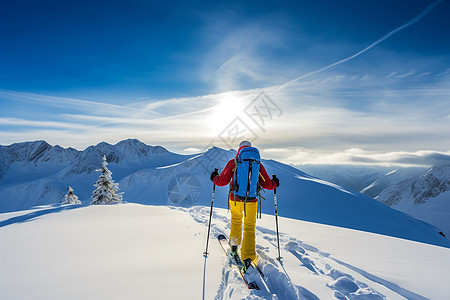 冬季雪山中滑雪的旅行者图片