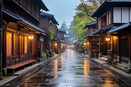 雨后的古老街道景观图片