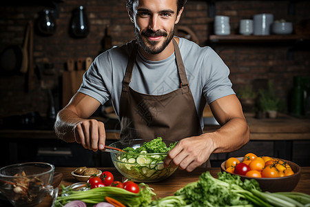 厨房中烹饪的外国男子背景图片