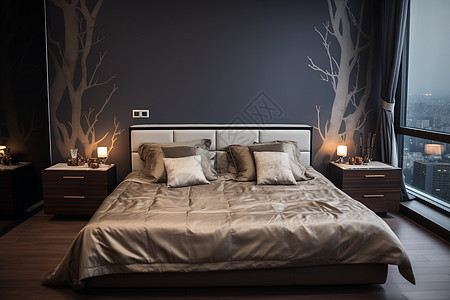现代奢华装修的卧室场景图片