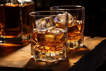 餐桌上的冰镇威士忌图片
