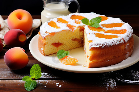 美味的桃子奶油蛋糕图片