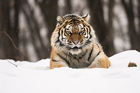 冬季雪地中的老虎图片