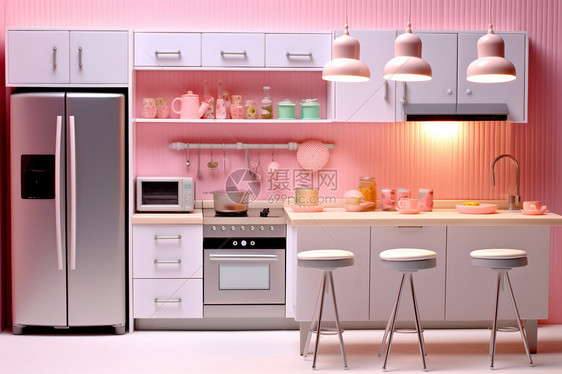 粉色梦幻的室内家居厨房图片