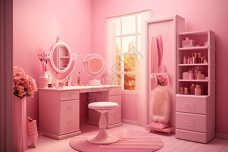 粉色浴室绚丽巴比的梳妆间设计图片