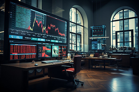 现代证券交易室的电子屏幕图片