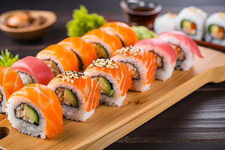 餐盘上的三文鱼寿司图片