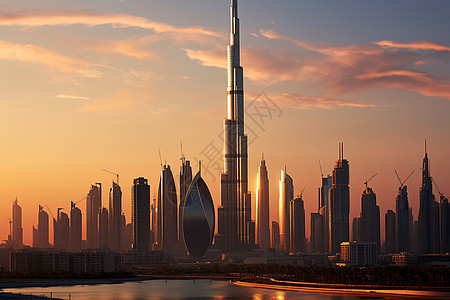 迪拜城市的地标性建筑景观背景图片