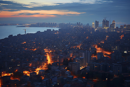 黄昏时欧洲城市的壮观景象背景图片
