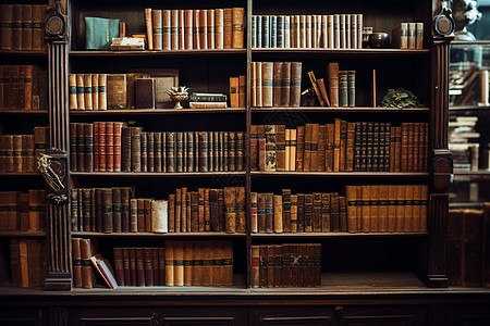 摆放整齐的古老书架背景图片