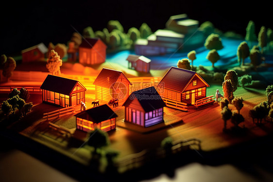 3D梦幻的小镇房屋建筑图片