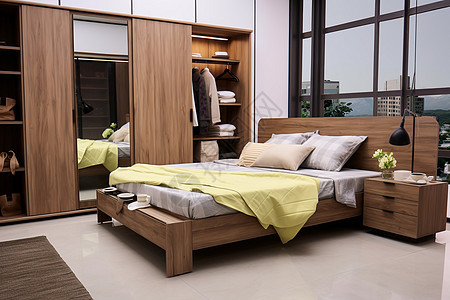 木质装修的室内卧室场景图片