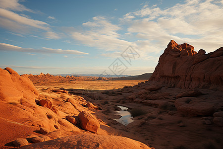 戈壁沙漠中的河流图片