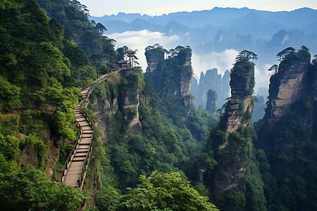 陡峭的张家界的陡峭山路背景