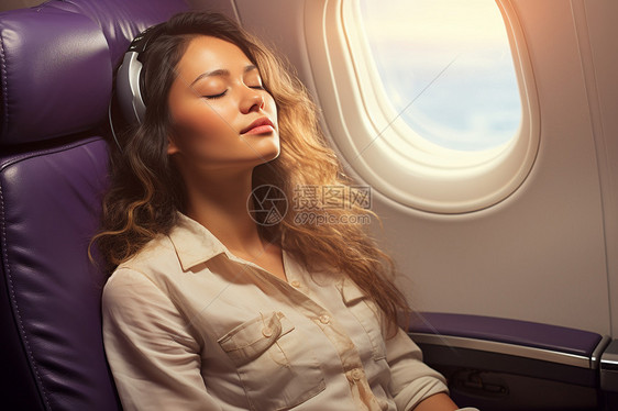 飞行途中放松的女士图片