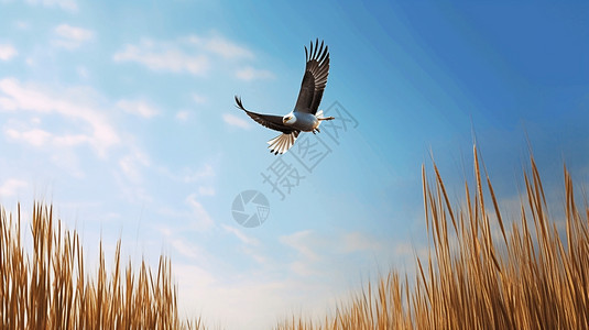 草地上空飞过的秃鹰图片