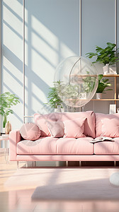 客厅中的粉红色沙发装饰背景图片
