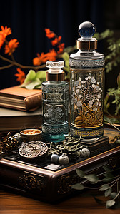 花纹雕刻的制香瓶背景图片