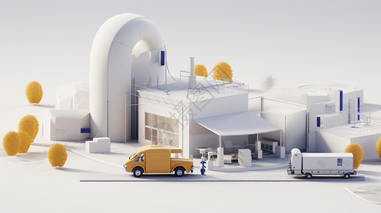 白色系现代谷仓模型背景图片