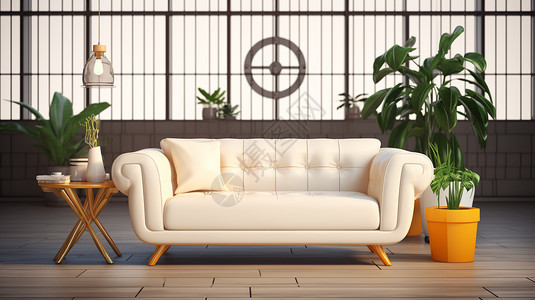 素雅的白色客厅沙发背景图片