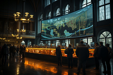 现代证券交易大厅的大屏幕图片