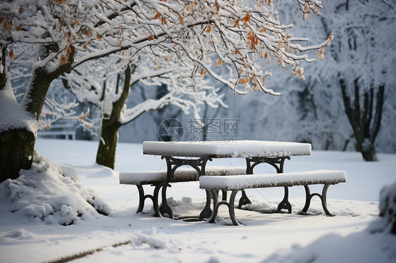 秋日公园的雪景图片