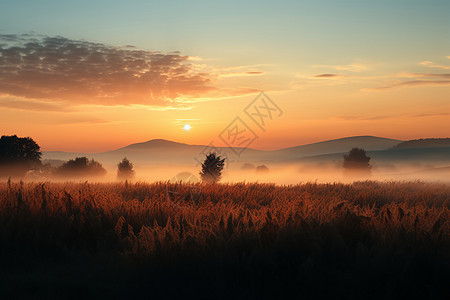 夕阳余晖的山野图片