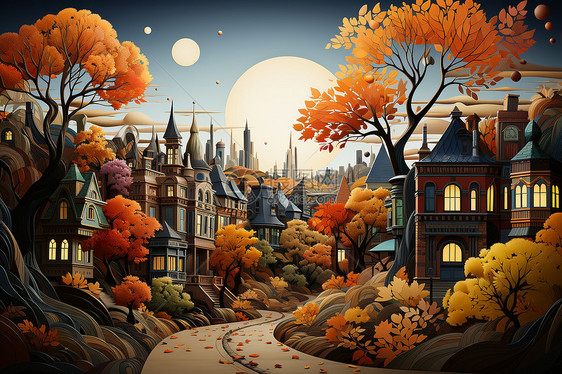 秋天色彩斑斓的城市图片