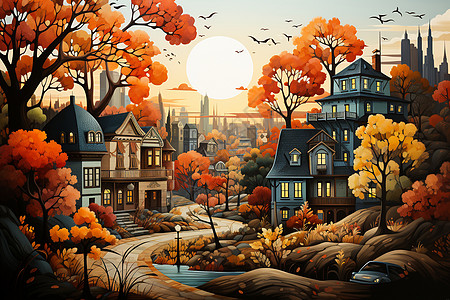 多样化的秋日小镇图片