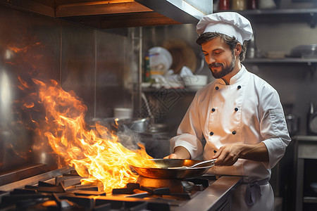 厨房炒菜的厨师背景图片