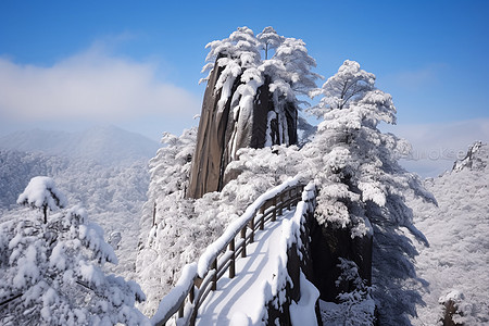 布满雪的寒冷雪山图片