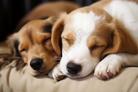 两只狗狗相互依偎睡觉图片